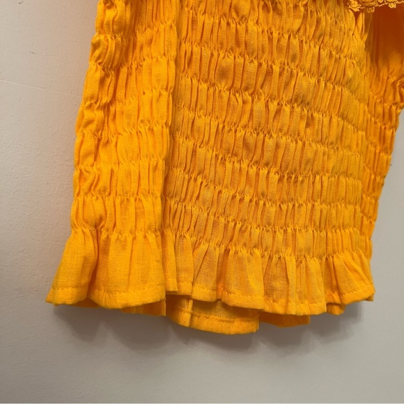 Gold and Red Smocked Flutter Sleeve Blouse - Picture 9 of 13